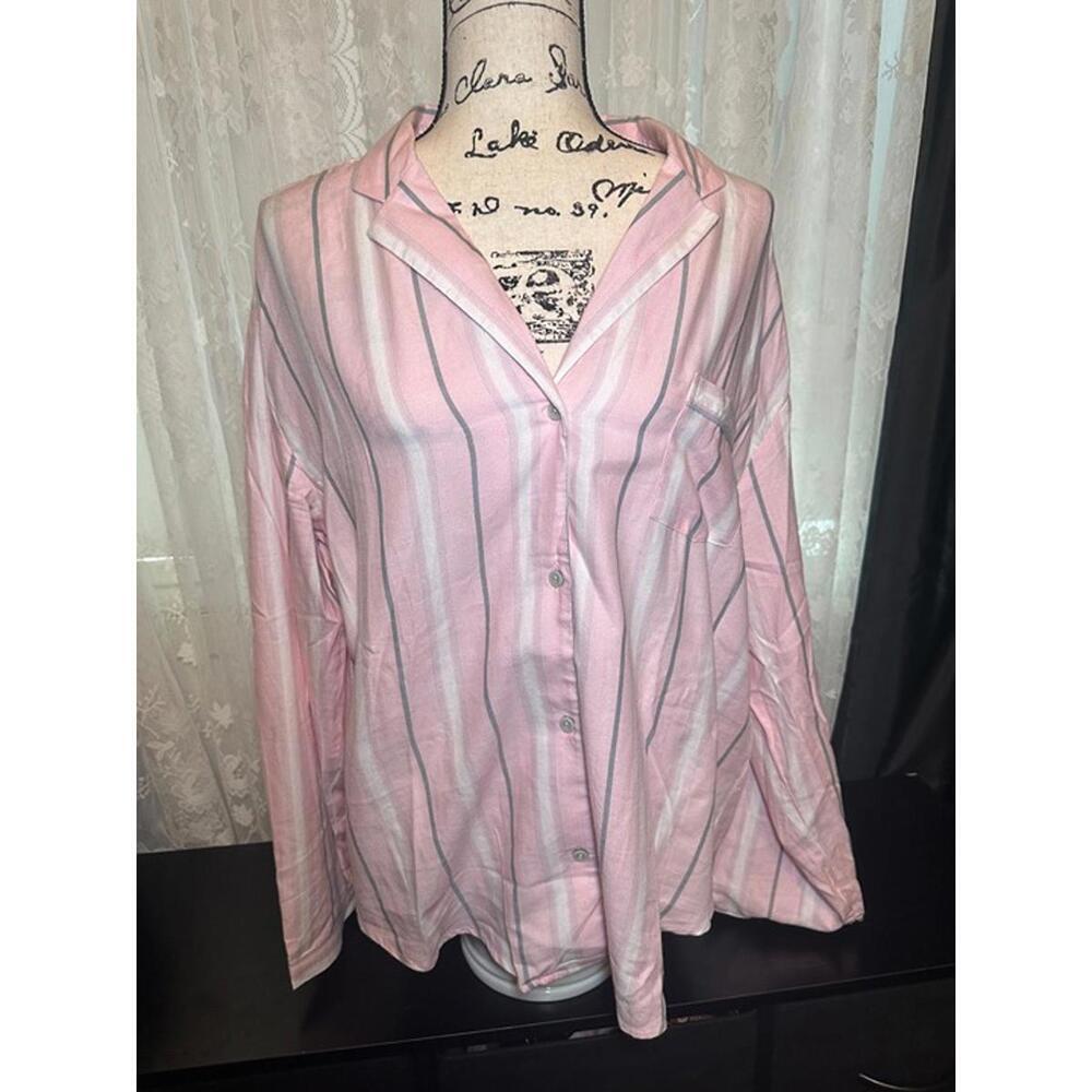Victoria’s Secret Pink Striped Button-Up Pajama Top (Size L/G, NWT)